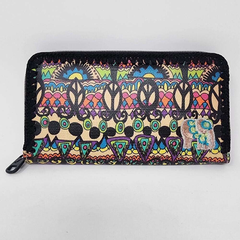 Sakroots Wallet Peace Pattern Coated Canvas Full Zip Around Divided Many Slots